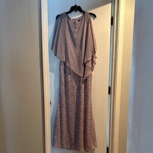 Chic Mauve Maxi Dress with Cape Overlay